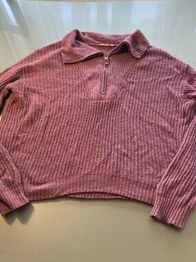 Splendid Oversize Half-Zip Mauve Pink Cooper Sweater Lightweight Pullover Soft S